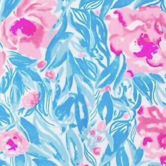LILLY PULITZER Terry Slippers Printed Velour Bondi Blue My Little Peony NWT - Picture 8 of 9
